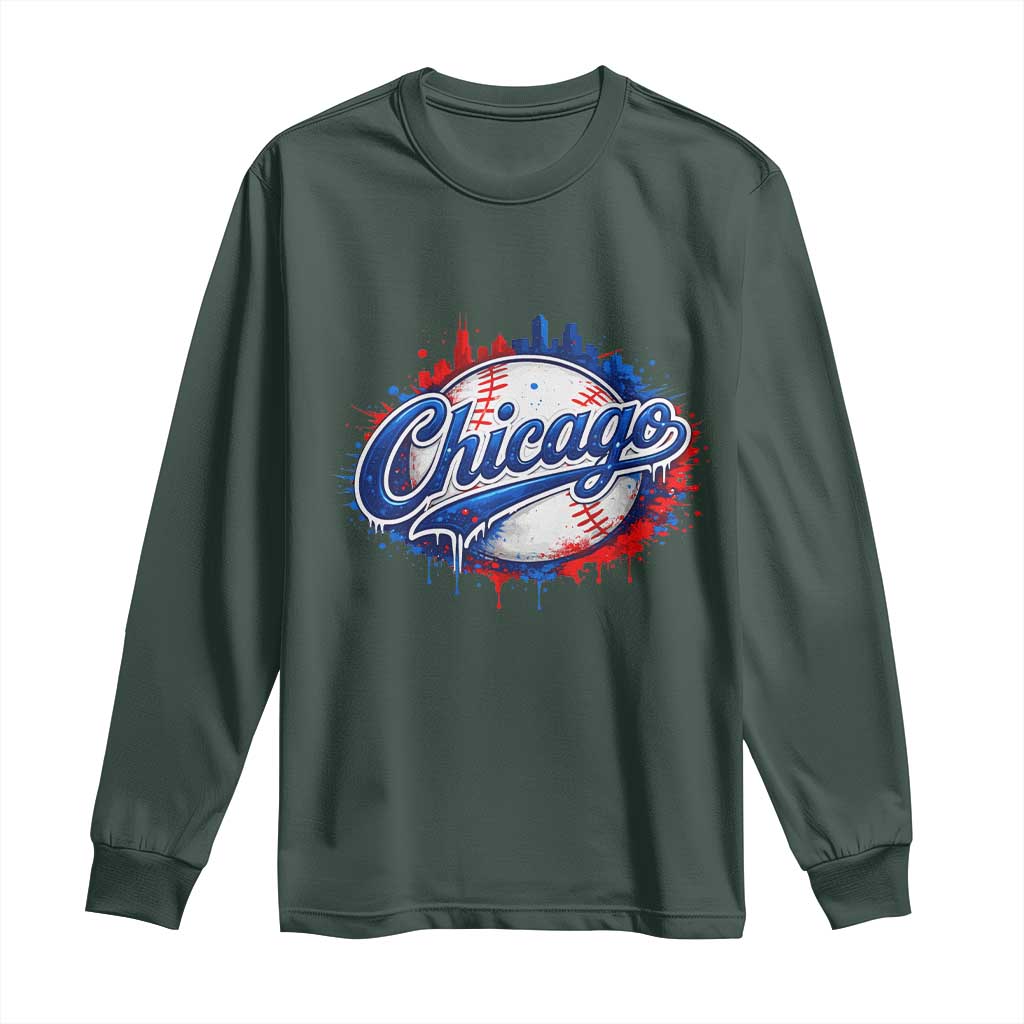 Chicago Pride Dripping Baseball Graphic Long Sleeve Shirt TS10 Dark Forest Green Print Your Wear