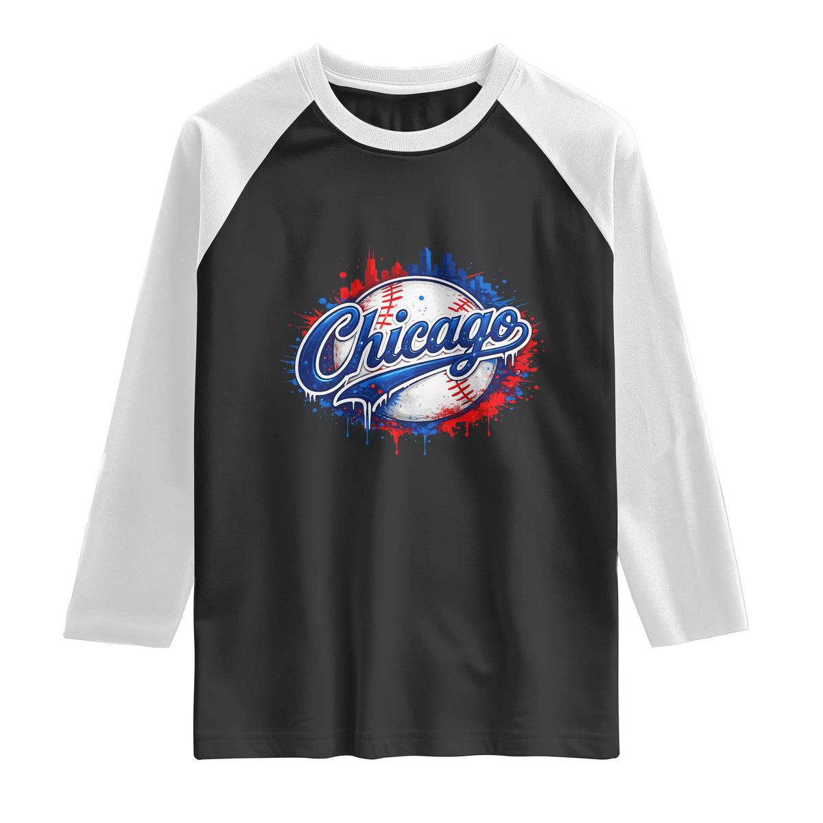 Chicago Pride Dripping Baseball Graphic Raglan Shirt TS10 Black White Print Your Wear
