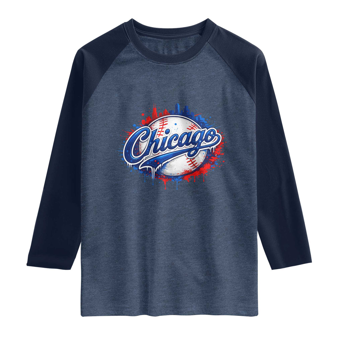 Chicago Pride Dripping Baseball Graphic Raglan Shirt TS10 Heather Denim Navy Print Your Wear