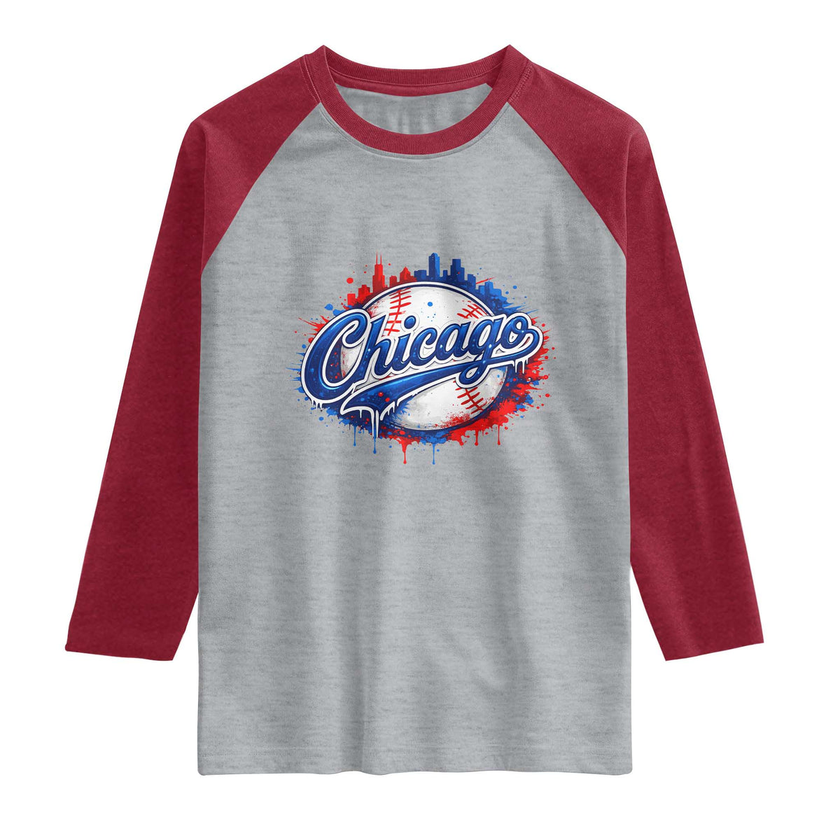 Chicago Pride Dripping Baseball Graphic Raglan Shirt TS10 Heather Gray Heather Red Print Your Wear
