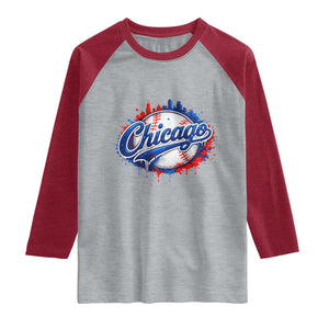 Chicago Pride Dripping Baseball Graphic Raglan Shirt TS10 Heather Gray Heather Red Print Your Wear