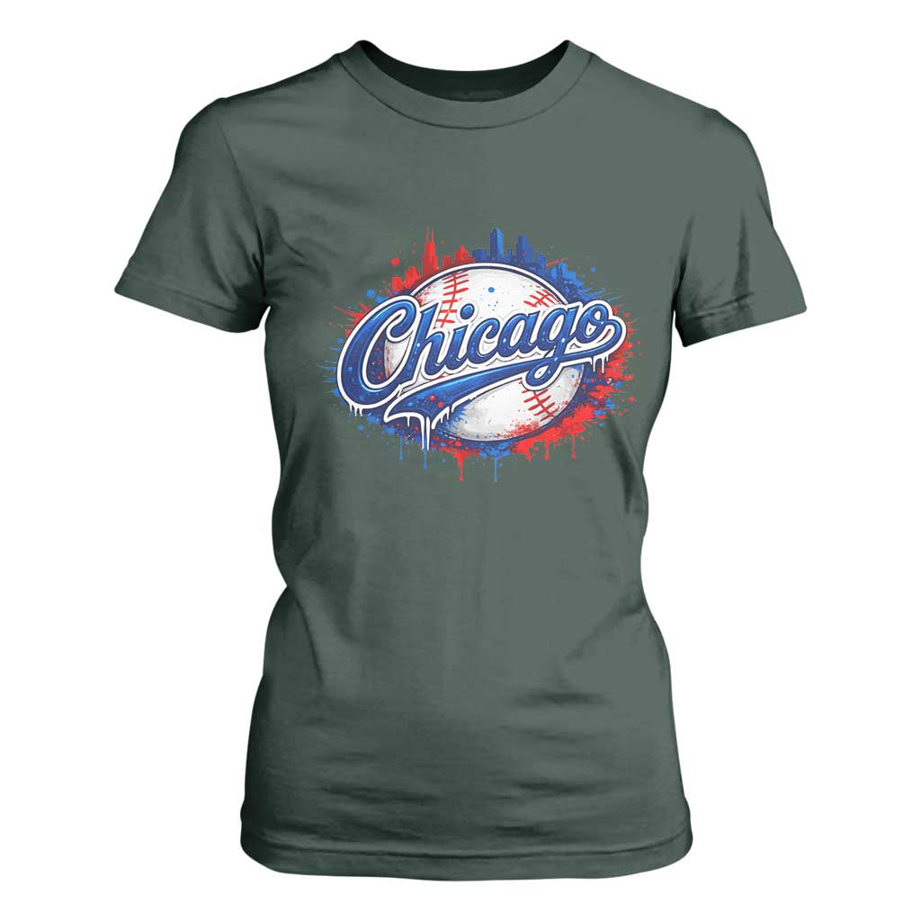 Chicago Pride Dripping Baseball Graphic T Shirt For Women TS10 Dark Forest Green Print Your Wear