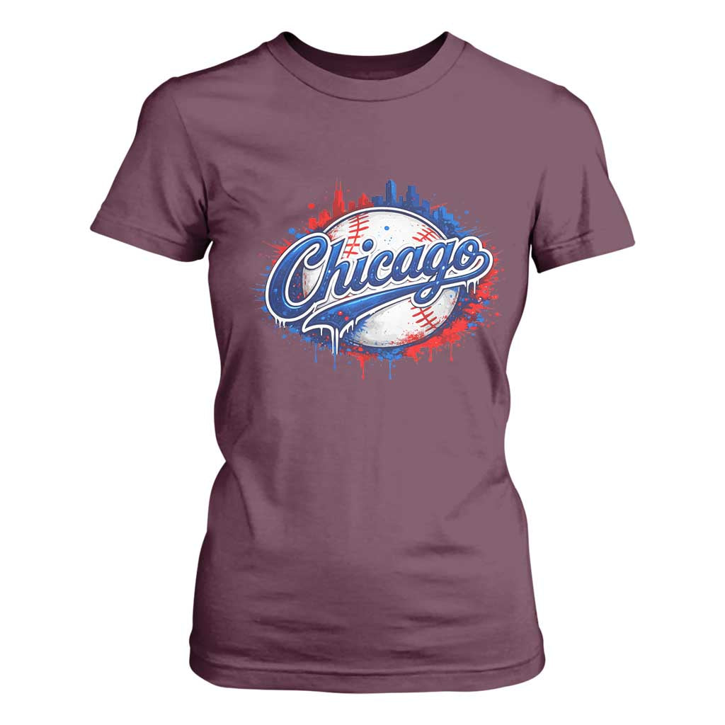 Chicago Pride Dripping Baseball Graphic T Shirt For Women TS10 Maroon Print Your Wear