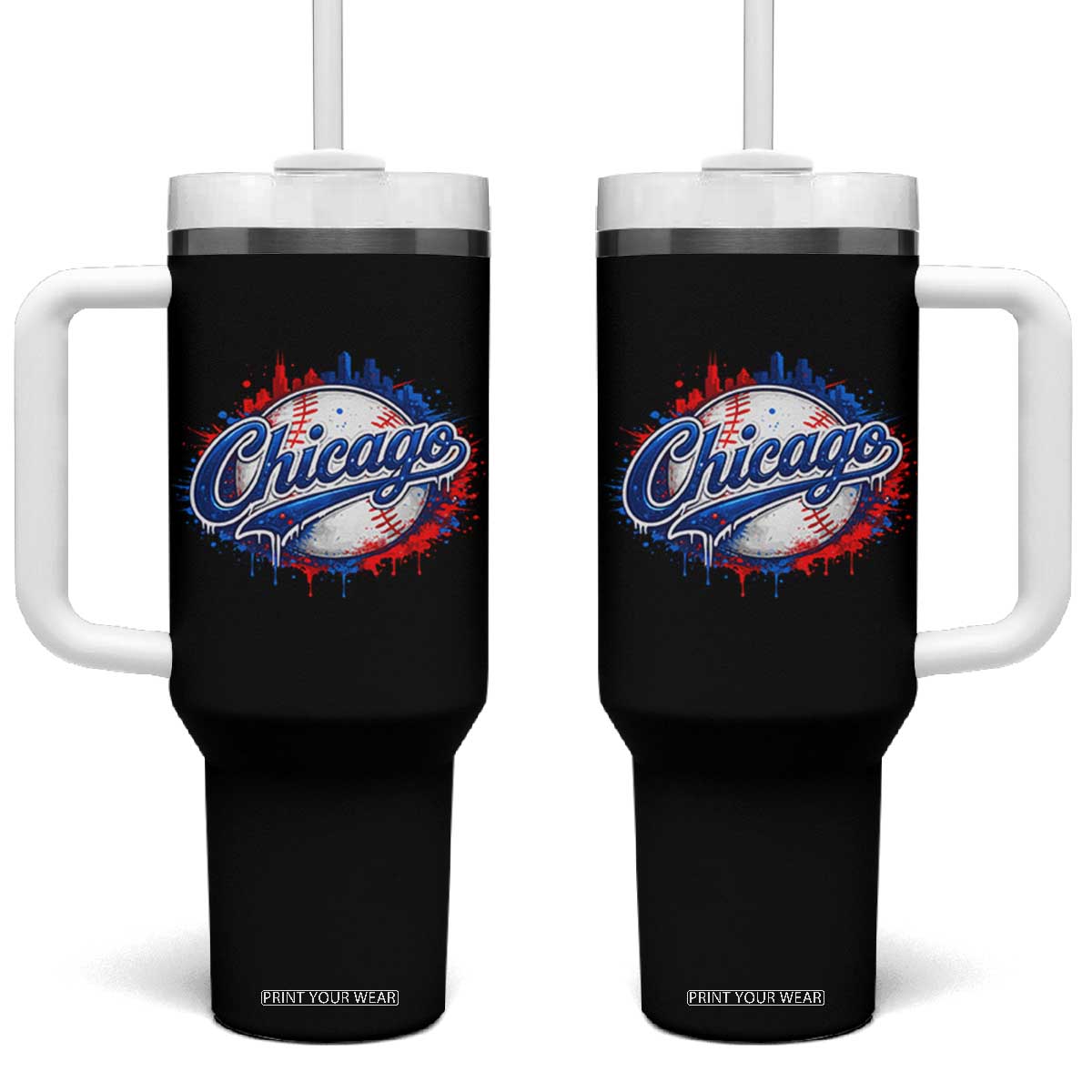 Chicago Pride Dripping Baseball Graphic Tumbler With Handle TS10 One Size: 40 oz Black Print Your Wear