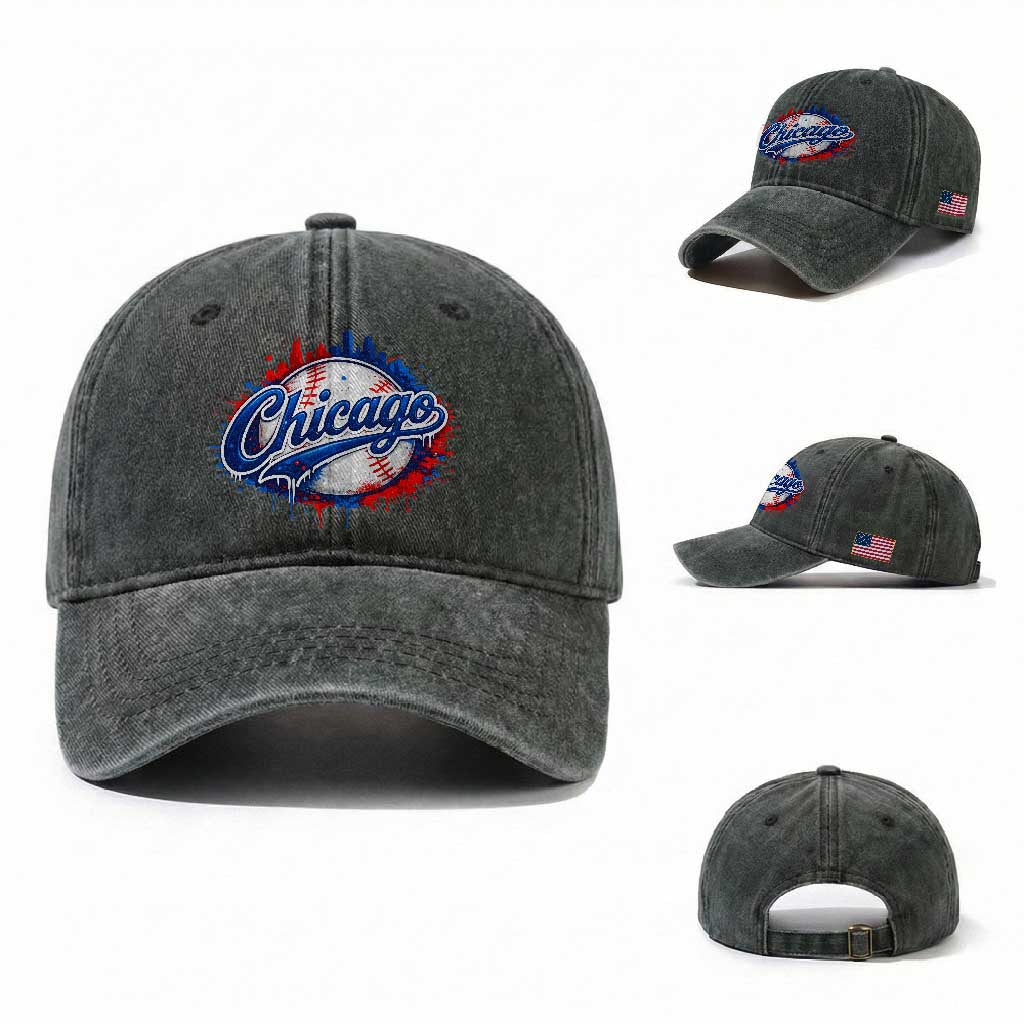 Chicago Pride Dripping Baseball Graphic Washed Cotton Baseball Cap TS10 Washed Cap Universal Fit Dark Green Print Your Wear