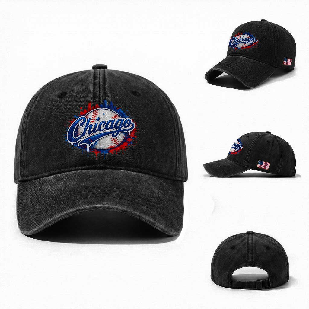 Chicago Pride Dripping Baseball Graphic Washed Cotton Baseball Cap TS10 Washed Cap Universal Fit Black Print Your Wear