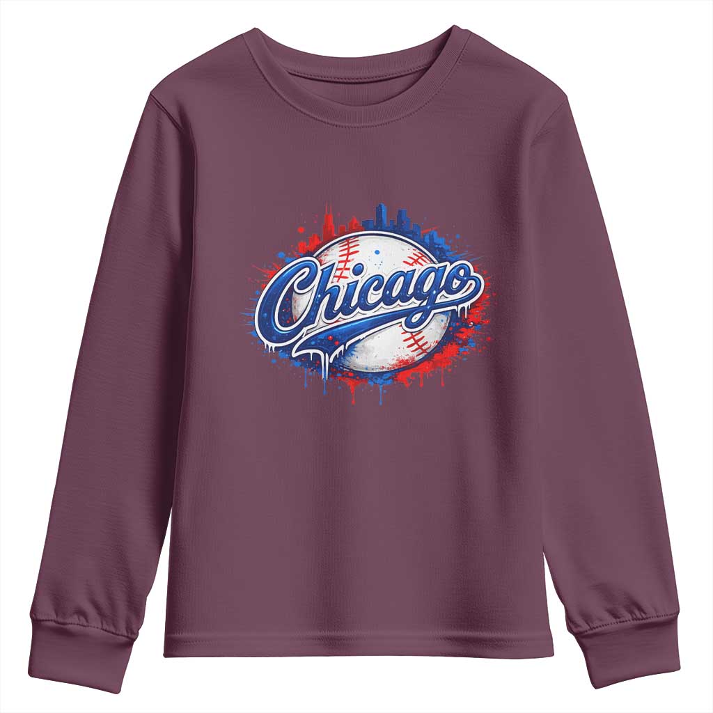 Chicago Pride Dripping Baseball Graphic Youth Sweatshirt TS10 Maroon Print Your Wear