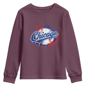 Chicago Pride Dripping Baseball Graphic Youth Sweatshirt TS10 Maroon Print Your Wear
