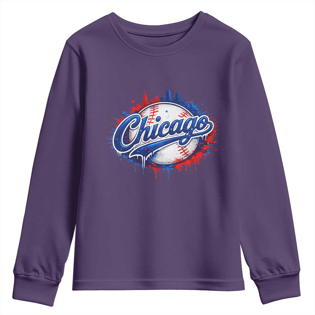 Chicago Pride Dripping Baseball Graphic Youth Sweatshirt TS10 Purple Print Your Wear