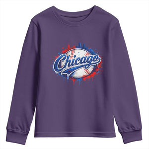 Chicago Pride Dripping Baseball Graphic Youth Sweatshirt TS10 Purple Print Your Wear