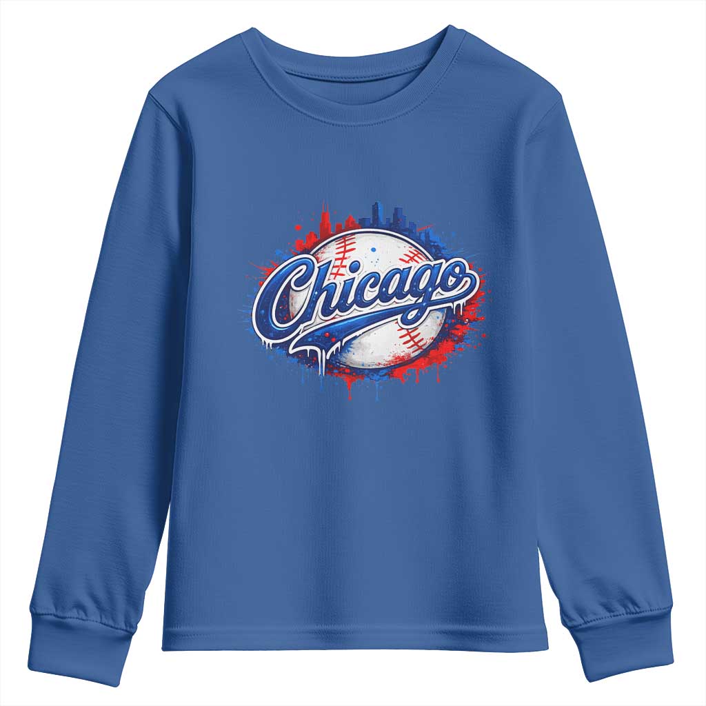 Chicago Pride Dripping Baseball Graphic Youth Sweatshirt TS10 Royal Blue Print Your Wear