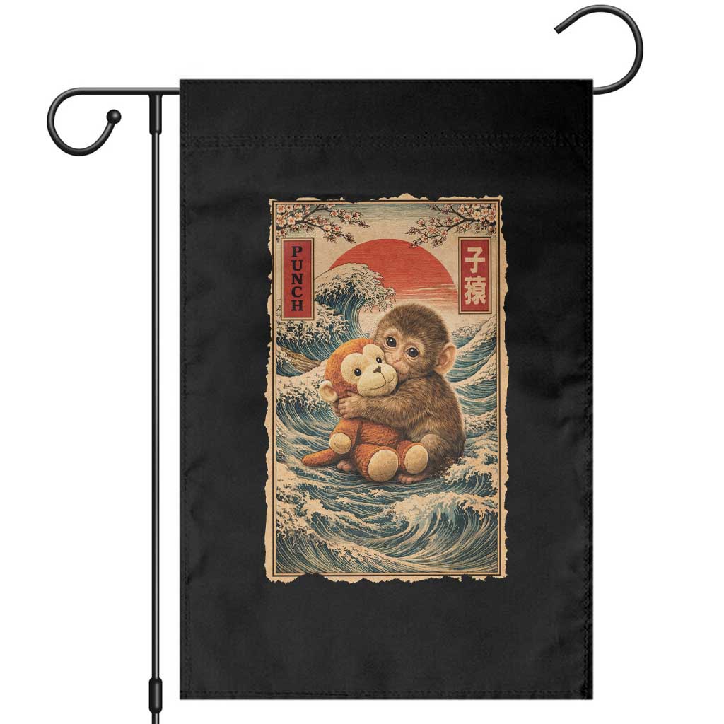 Kawaii Baby Monkey Punch Garden Flag Vintage Japanese Graphic Cute Macaque Ukiyo-e TS10 Black Print Your Wear