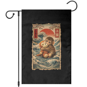 Kawaii Baby Monkey Punch Garden Flag Vintage Japanese Graphic Cute Macaque Ukiyo-e TS10 Black Print Your Wear