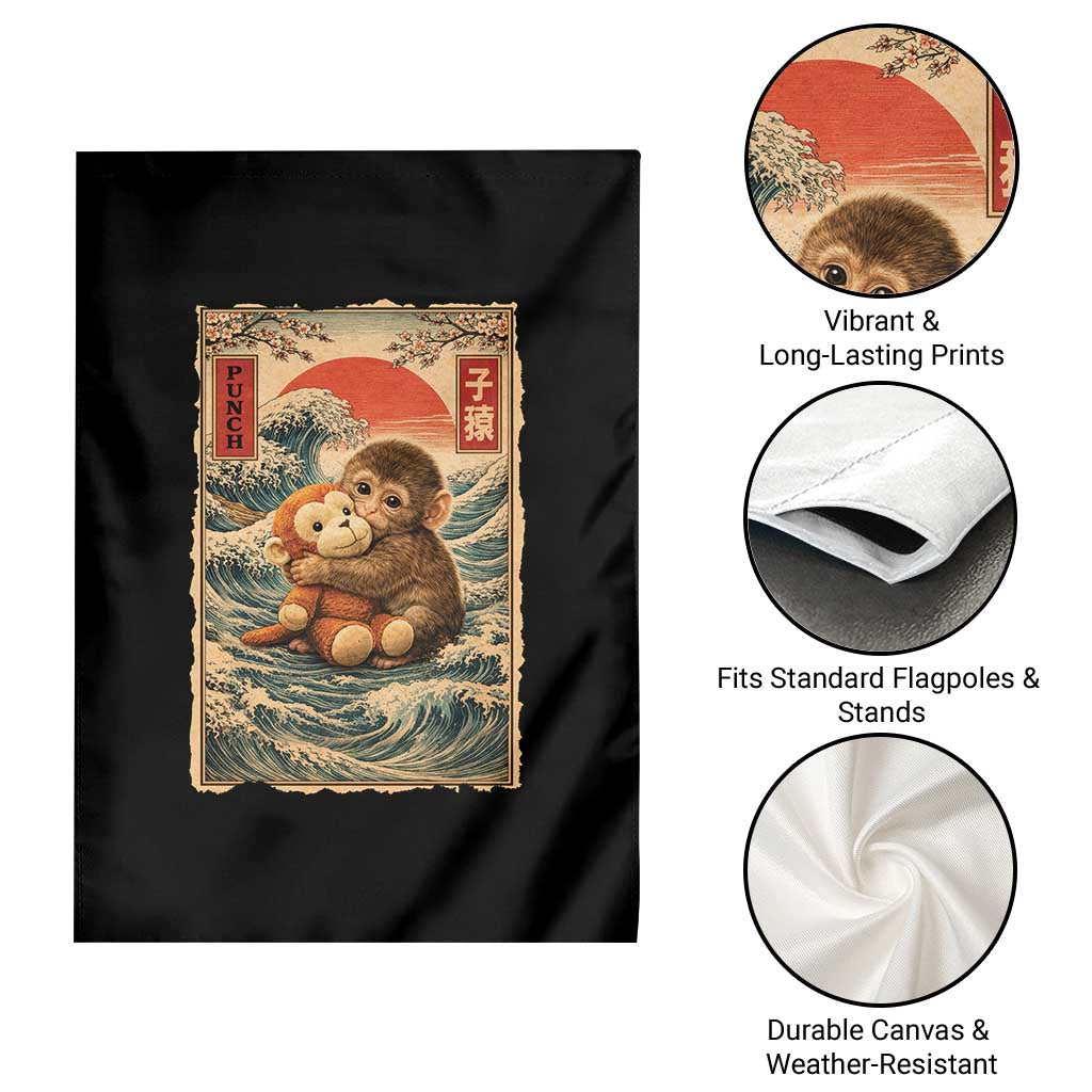 Kawaii Baby Monkey Punch Garden Flag Vintage Japanese Graphic Cute Macaque Ukiyo-e TS10 Print Your Wear