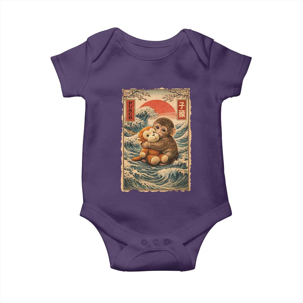 Kawaii Baby Monkey Punch Baby Onesie Vintage Japanese Graphic Cute Macaque Ukiyo-e TS10 Purple Print Your Wear