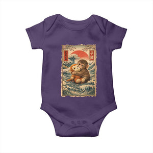 Kawaii Baby Monkey Punch Baby Onesie Vintage Japanese Graphic Cute Macaque Ukiyo-e TS10 Purple Print Your Wear