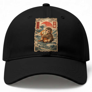 Kawaii Baby Monkey Punch Baseball Cap Vintage Japanese Graphic Cute Macaque Ukiyo-e TS10 Print Your Wear
