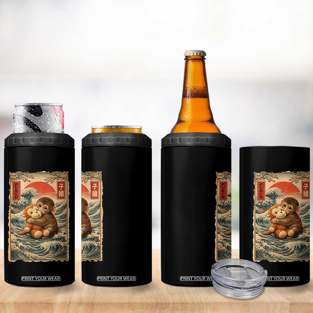 Kawaii Baby Monkey Punch 4 in 1 Can Cooler Tumbler Vintage Japanese Graphic Cute Macaque Ukiyo-e TS10 Print Your Wear