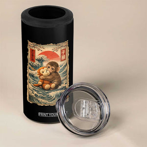 Kawaii Baby Monkey Punch 4 in 1 Can Cooler Tumbler Vintage Japanese Graphic Cute Macaque Ukiyo-e TS10 Print Your Wear
