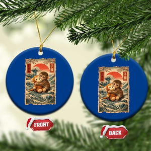 Kawaii Baby Monkey Punch Ceramic Ornament Vintage Japanese Graphic Cute Macaque Ukiyo-e TS10 1pc Blue Print Your Wear