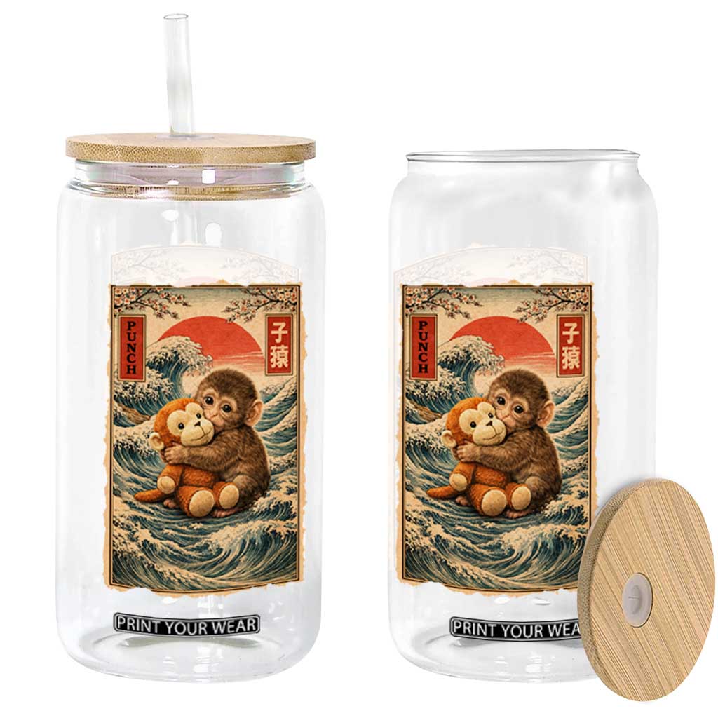 Kawaii Baby Monkey Punch Glass Can Vintage Japanese Graphic Cute Macaque Ukiyo-e TS10 Print Your Wear