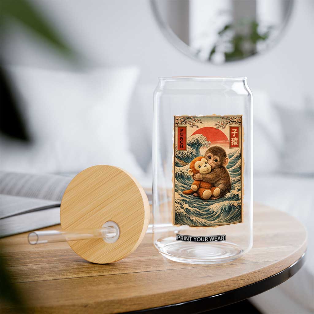 Kawaii Baby Monkey Punch Glass Can Vintage Japanese Graphic Cute Macaque Ukiyo-e TS10 Print Your Wear