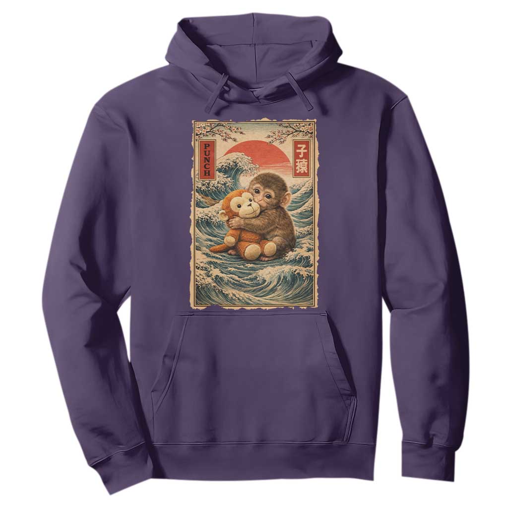 Kawaii Baby Monkey Punch Hoodie Vintage Japanese Graphic Cute Macaque Ukiyo-e TS10 Purple Print Your Wear