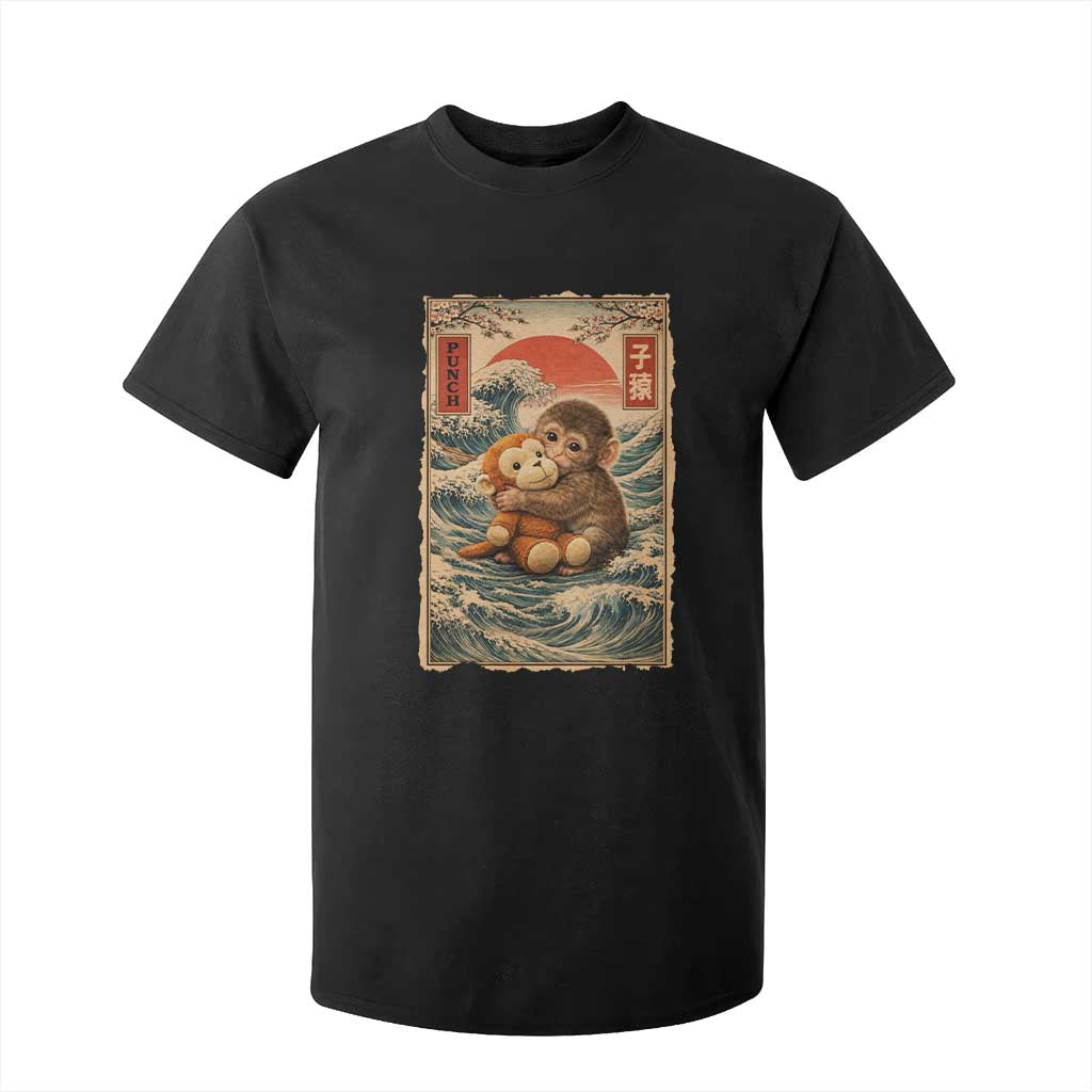 Kawaii Baby Monkey Punch T Shirt For Kid Vintage Japanese Graphic Cute Macaque Ukiyo-e TS10 Black Print Your Wear