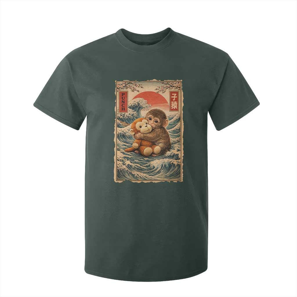 Kawaii Baby Monkey Punch T Shirt For Kid Vintage Japanese Graphic Cute Macaque Ukiyo-e TS10 Dark Forest Green Print Your Wear