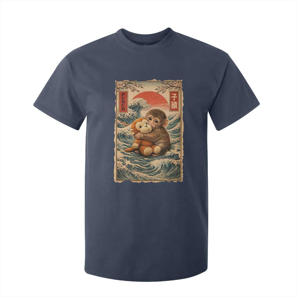 Kawaii Baby Monkey Punch T Shirt For Kid Vintage Japanese Graphic Cute Macaque Ukiyo-e TS10 Navy Print Your Wear