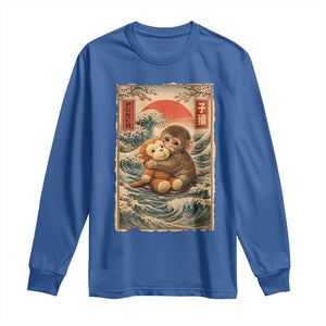 Kawaii Baby Monkey Punch Long Sleeve Shirt Vintage Japanese Graphic Cute Macaque Ukiyo-e TS10 Royal Blue Print Your Wear