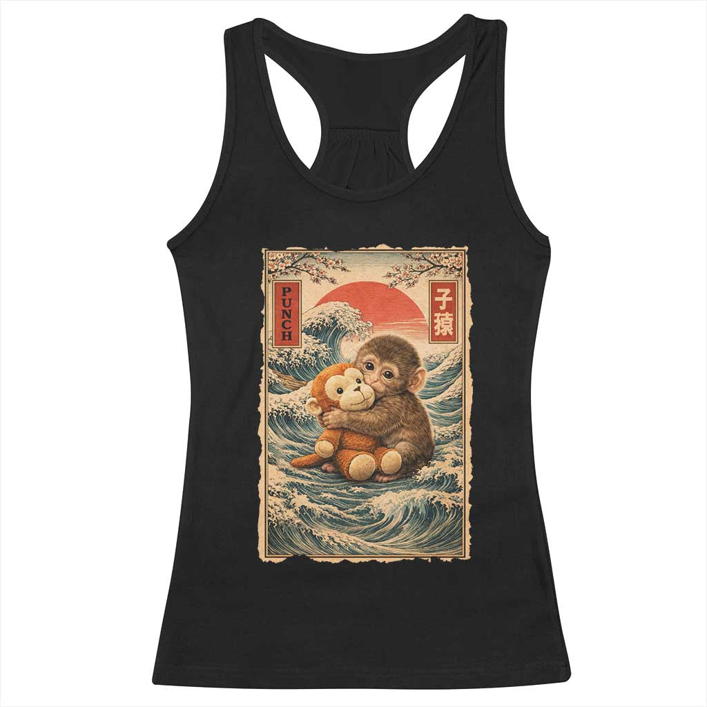 Kawaii Baby Monkey Punch Racerback Tank Top Vintage Japanese Graphic Cute Macaque Ukiyo-e TS10 Black Print Your Wear