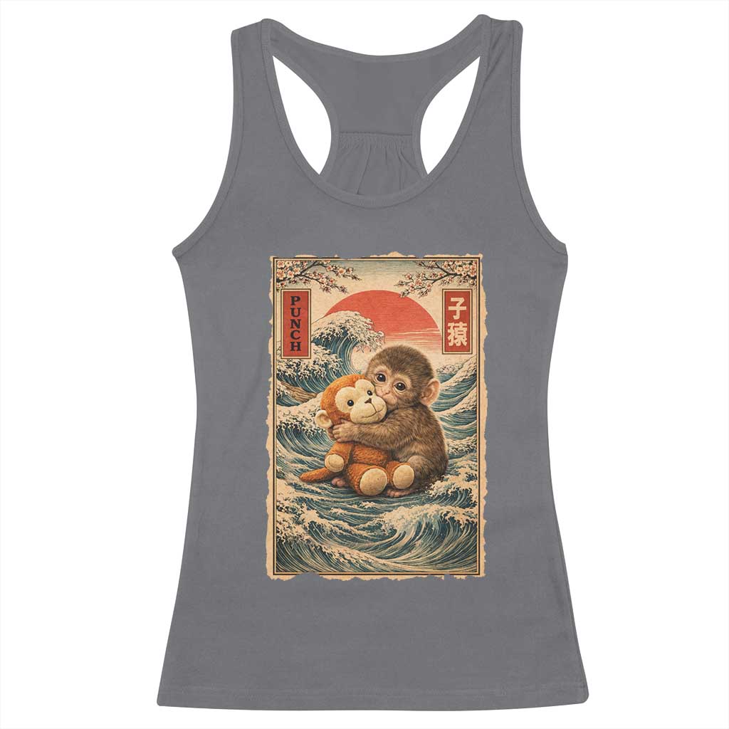 Kawaii Baby Monkey Punch Racerback Tank Top Vintage Japanese Graphic Cute Macaque Ukiyo-e TS10 Charcoal Print Your Wear