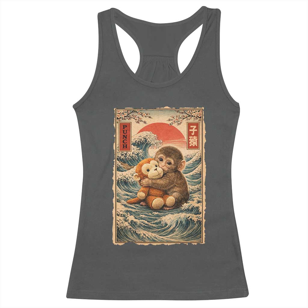Kawaii Baby Monkey Punch Racerback Tank Top Vintage Japanese Graphic Cute Macaque Ukiyo-e TS10 Dark Heather Print Your Wear