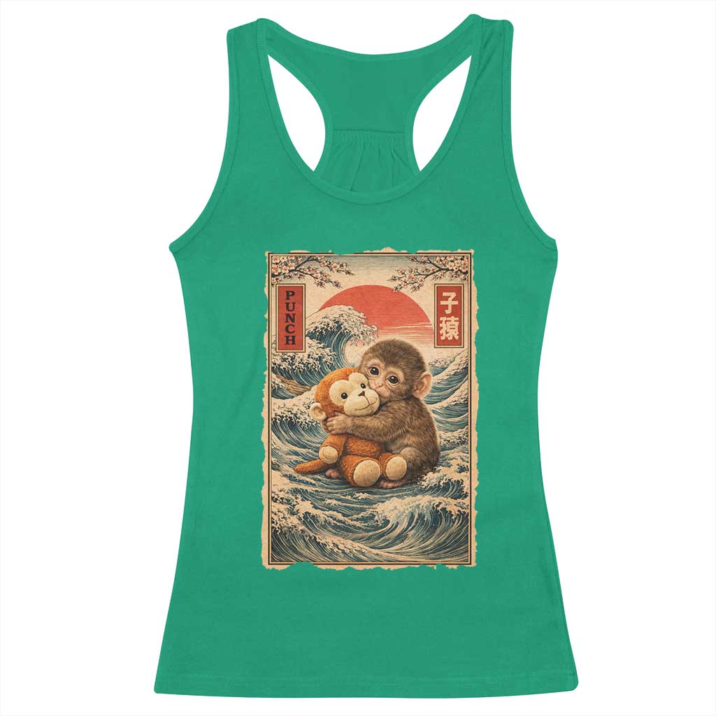 Kawaii Baby Monkey Punch Racerback Tank Top Vintage Japanese Graphic Cute Macaque Ukiyo-e TS10 Irish Green Print Your Wear