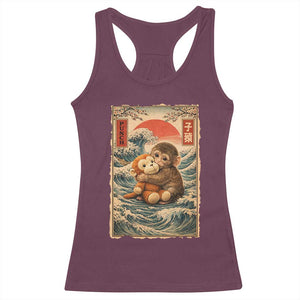 Kawaii Baby Monkey Punch Racerback Tank Top Vintage Japanese Graphic Cute Macaque Ukiyo-e TS10 Maroon Print Your Wear