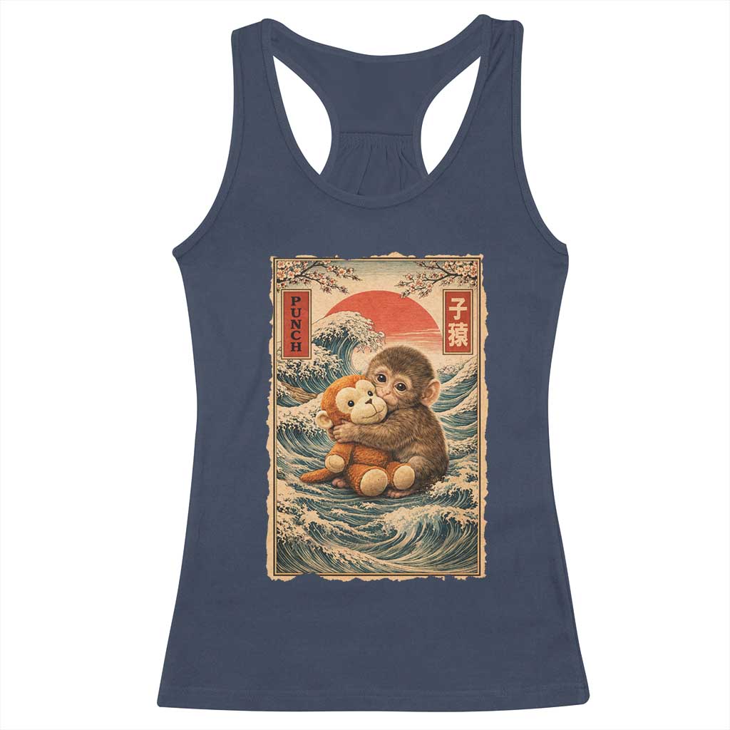 Kawaii Baby Monkey Punch Racerback Tank Top Vintage Japanese Graphic Cute Macaque Ukiyo-e TS10 Navy Print Your Wear