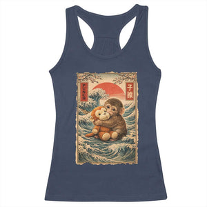 Kawaii Baby Monkey Punch Racerback Tank Top Vintage Japanese Graphic Cute Macaque Ukiyo-e TS10 Navy Print Your Wear