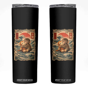 Kawaii Baby Monkey Punch Skinny Tumbler Vintage Japanese Graphic Cute Macaque Ukiyo-e TS10 Black Print Your Wear