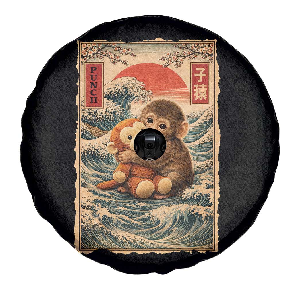 Kawaii Baby Monkey Punch Spare Tire Cover Vintage Japanese Graphic Cute Macaque Ukiyo-e TS10 Print Your Wear