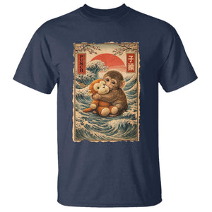 Kawaii Baby Monkey Punch T Shirt Vintage Japanese Graphic Cute Macaque Ukiyo-e TS10 Navy Print Your Wear