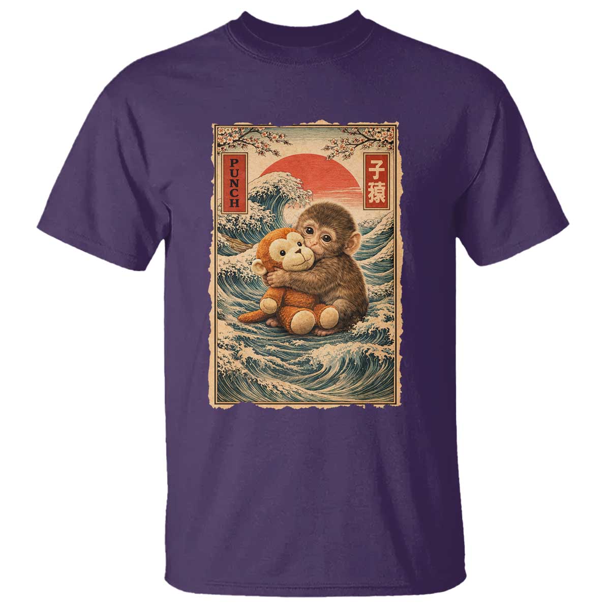 Kawaii Baby Monkey Punch T Shirt Vintage Japanese Graphic Cute Macaque Ukiyo-e TS10 Purple Print Your Wear
