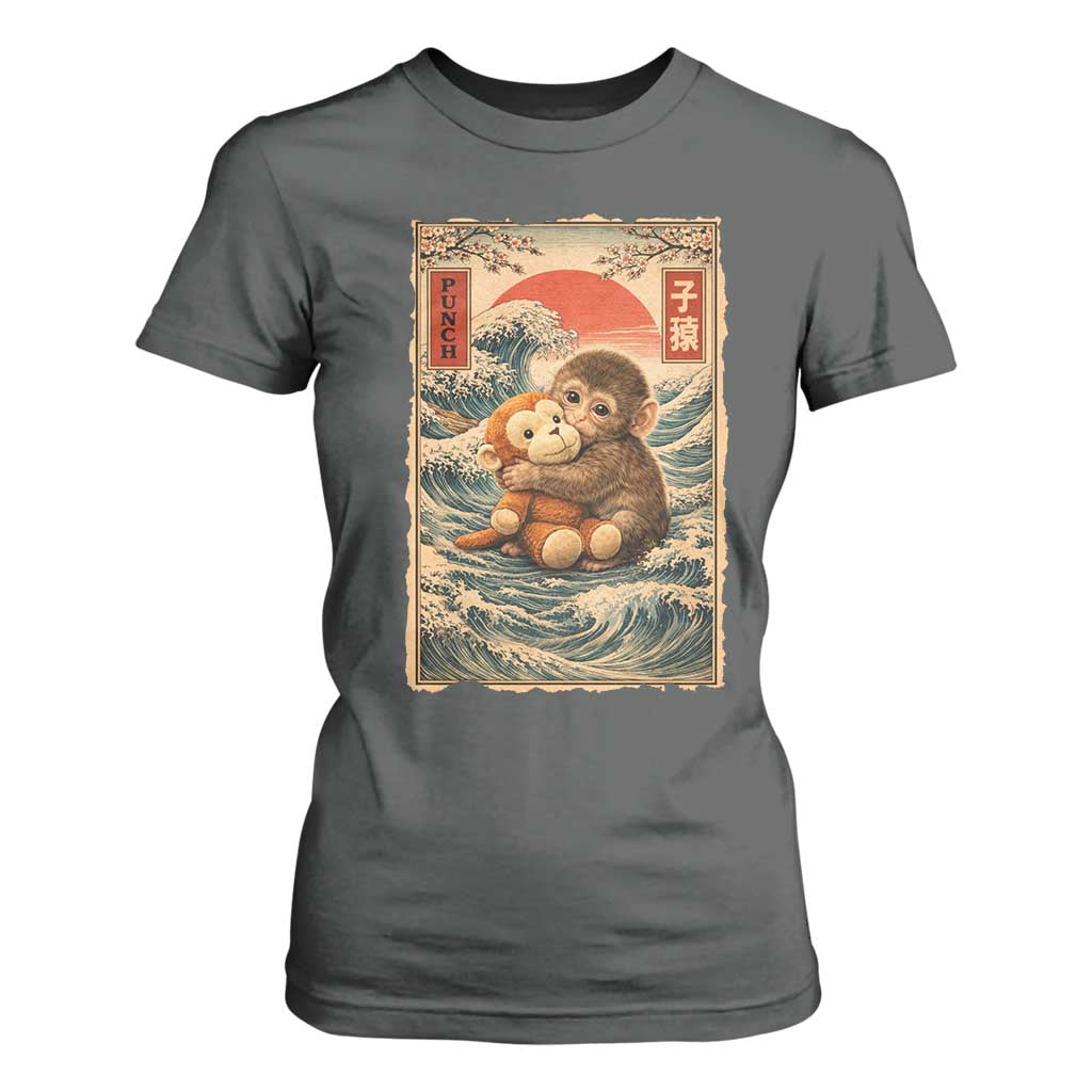 Kawaii Baby Monkey Punch T Shirt For Women Vintage Japanese Graphic Cute Macaque Ukiyo-e TS10 Dark Heather Print Your Wear