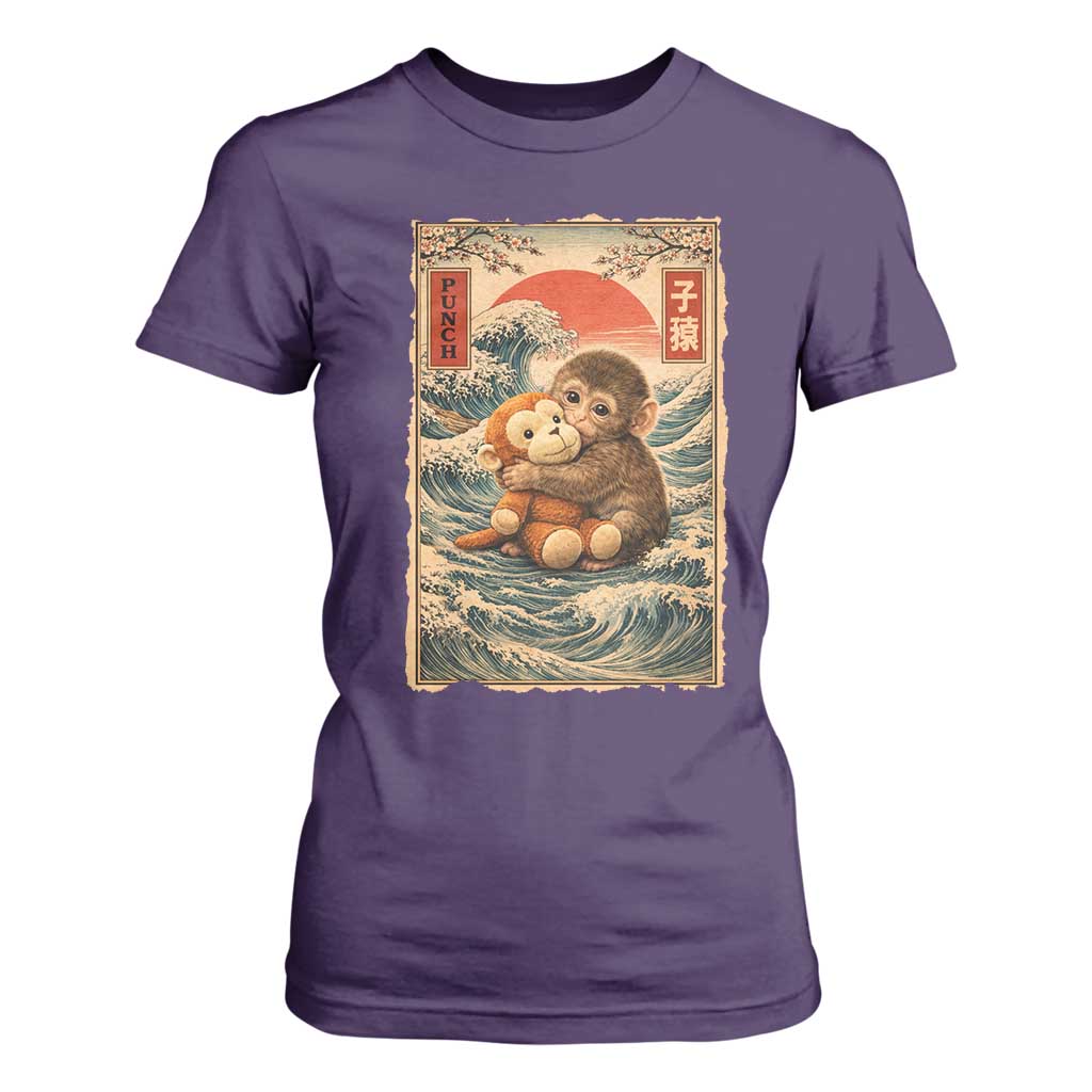 Kawaii Baby Monkey Punch T Shirt For Women Vintage Japanese Graphic Cute Macaque Ukiyo-e TS10 Purple Print Your Wear