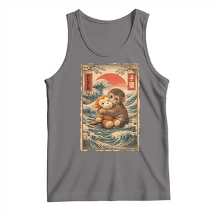 Kawaii Baby Monkey Punch Tank Top Vintage Japanese Graphic Cute Macaque Ukiyo-e TS10 Deep Heather Print Your Wear