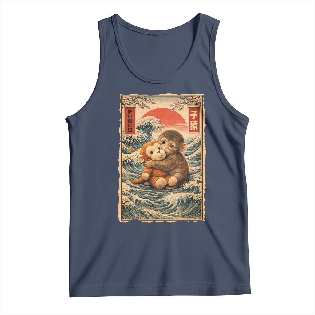 Kawaii Baby Monkey Punch Tank Top Vintage Japanese Graphic Cute Macaque Ukiyo-e TS10 Navy Print Your Wear