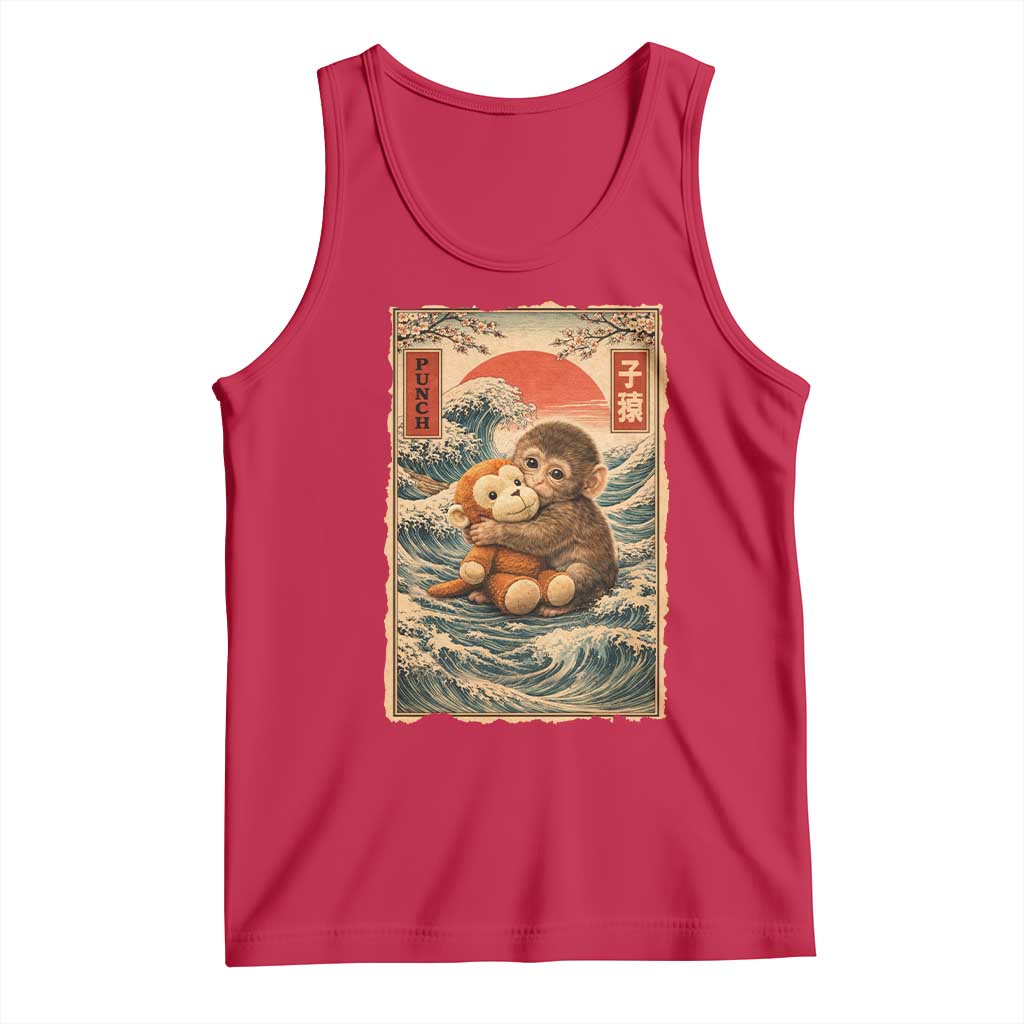 Kawaii Baby Monkey Punch Tank Top Vintage Japanese Graphic Cute Macaque Ukiyo-e TS10 Red Print Your Wear