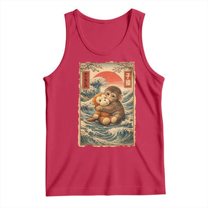 Kawaii Baby Monkey Punch Tank Top Vintage Japanese Graphic Cute Macaque Ukiyo-e TS10 Red Print Your Wear