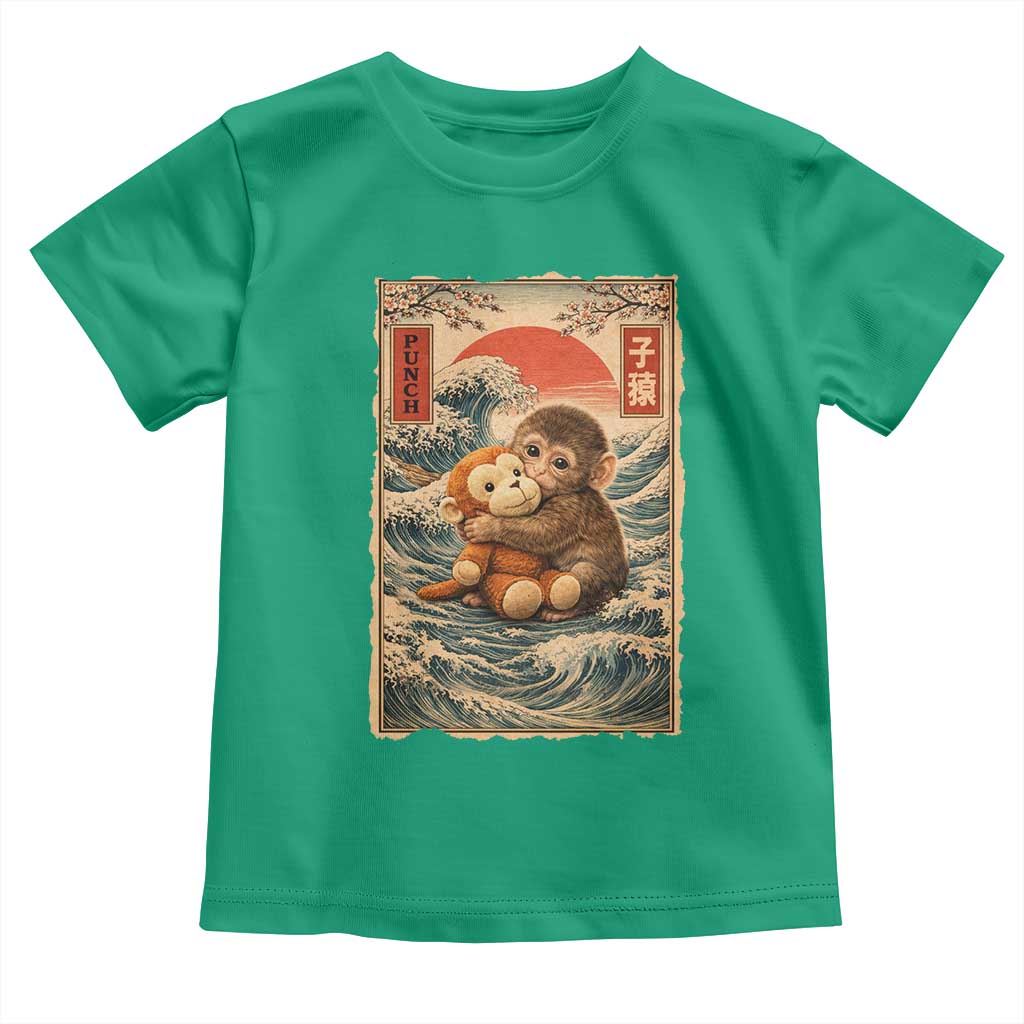 Kawaii Baby Monkey Punch Toddler T Shirt - Vintage Japanese Graphic Cute Macaque Ukiyo-e TS10 Irish Green Print Your Wear