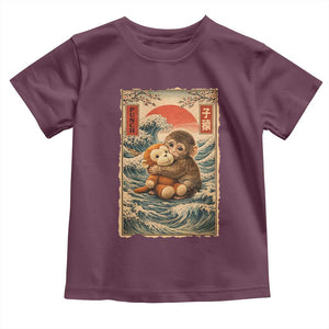 Kawaii Baby Monkey Punch Toddler T Shirt - Vintage Japanese Graphic Cute Macaque Ukiyo-e TS10 Maroon Print Your Wear